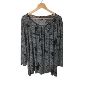 Liz Claiborn Top Women's Size 4X Black White Paisley Long Sleeve